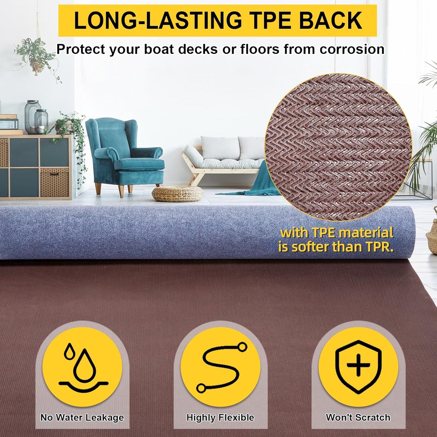 Marine Carpet,6 FT x 14 FT Blue-Gray Indoor Outdoor Carpet 0.2" Thick Boat Carpet with Water-Proof TPE Backing, Non-Slide Outdoor Marine Carpet Roll for Home, Patio, Porch, Deck