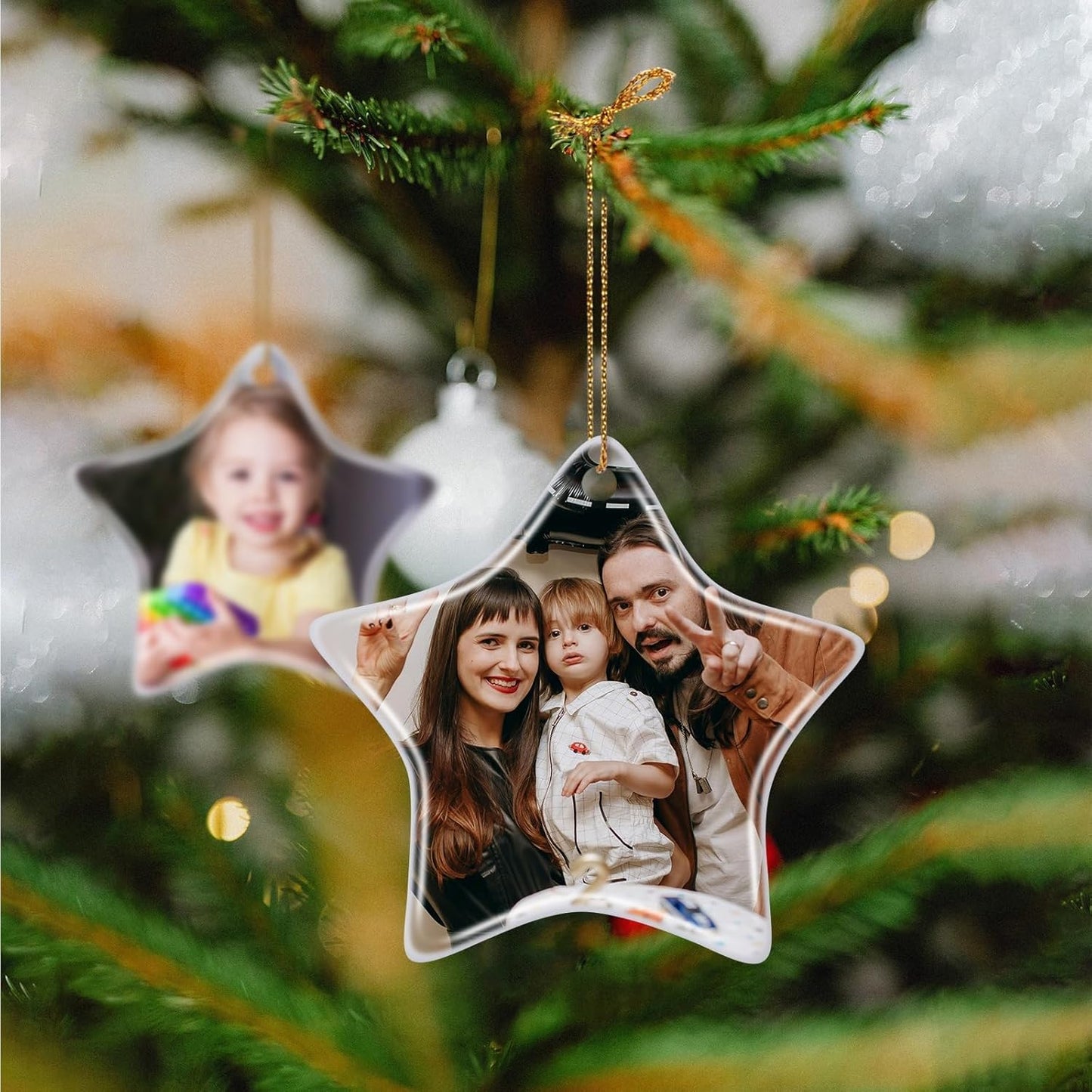 Personalized Christmas Ornaments 2024 Customized with Photo Text Ornament Keepsake Pet First Christmas Ornament Bulk Custom Ceramic Xmas Tree Decorations, Star