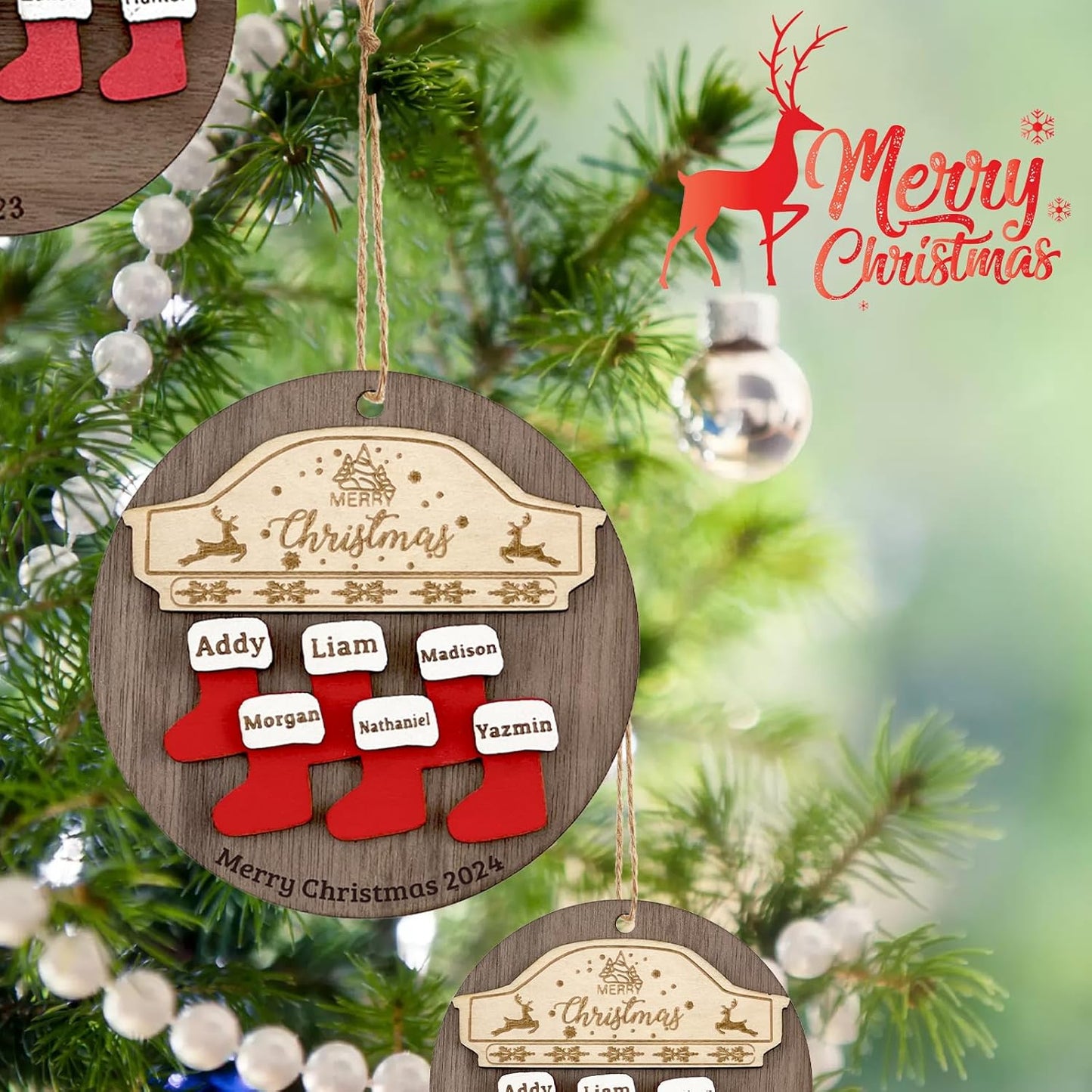 Personalized Christmas Ornaments 2025 with Names,1-7 Names Custom Ornaments for Christmas Tree Personalized Xmas Ornament Gifts for Family