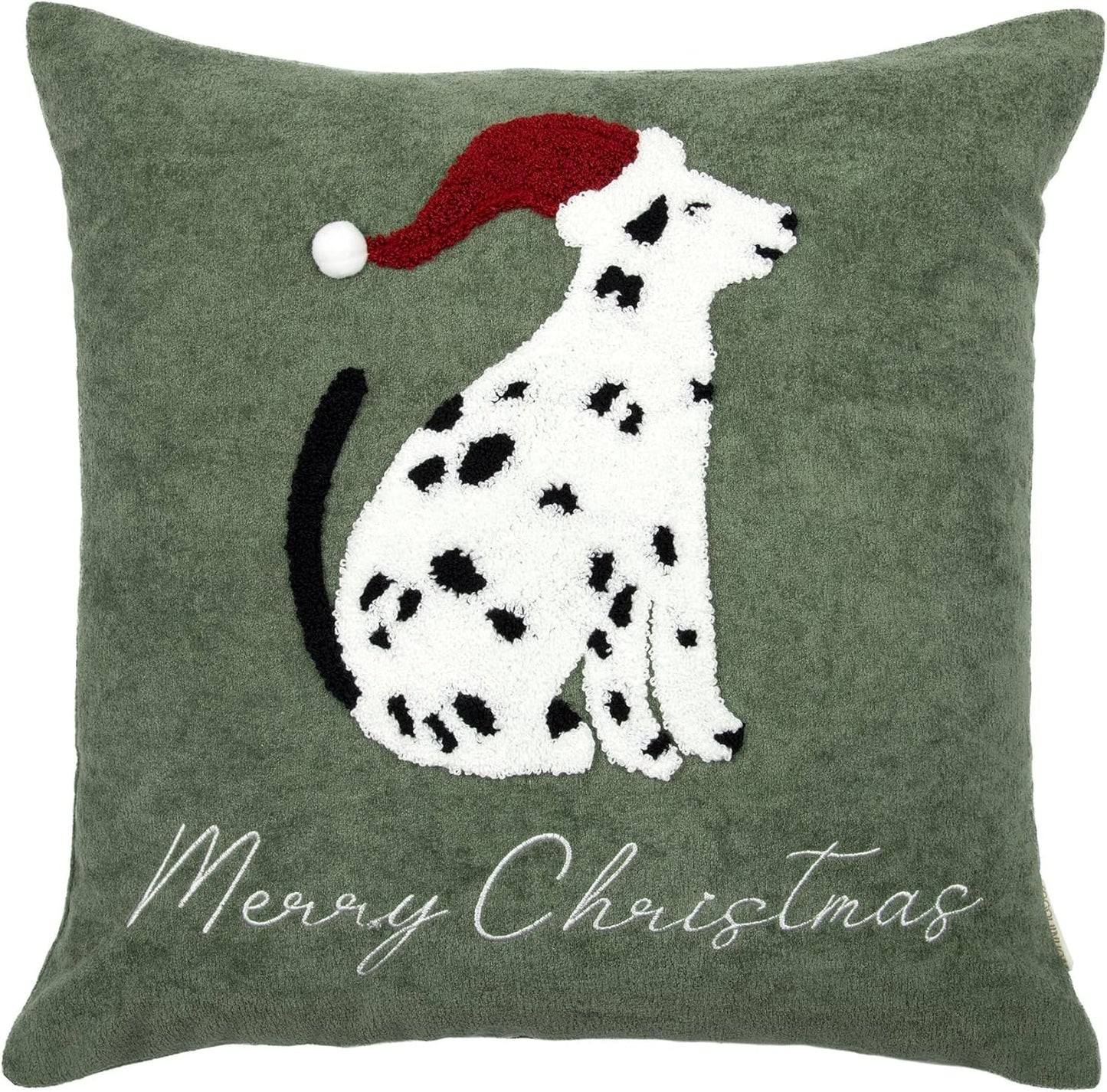 Cute Spotted Dog Christmas Pillow Covers 18x18, Embroidered Throw Pillow Covers Christmas Decorations Holiday Pillows for Home Couch, Green White/Black Velvet Cushion