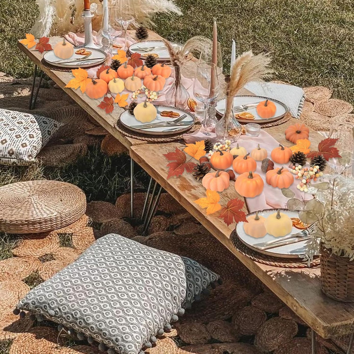 22 PCS Pumpkin Decor - Fall Decorations Plastic Pumpkins for Autumn Decorating Kit Halloween Thanksgiving Party Supplies