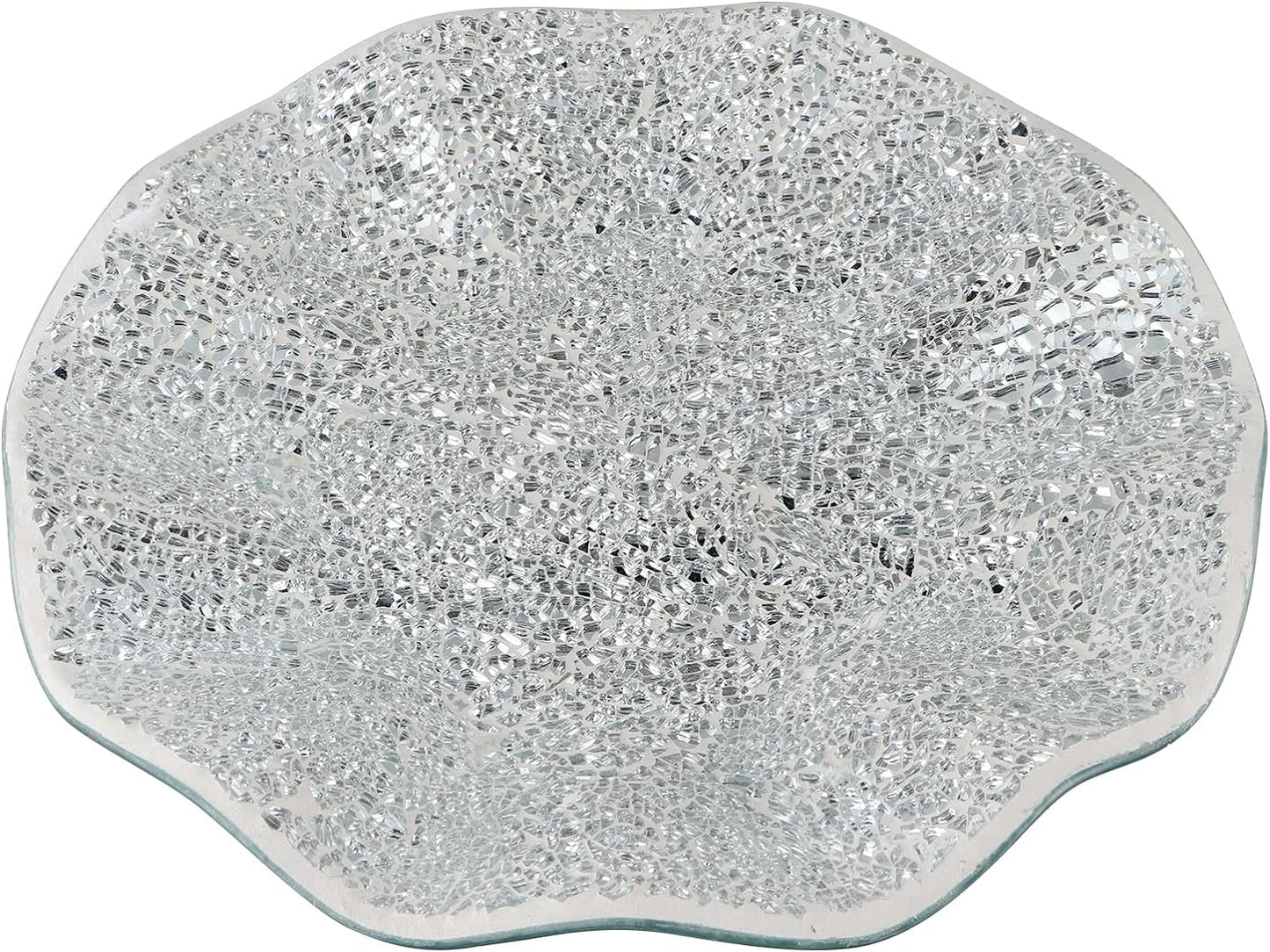 MDLUU Mosaic Centerpiece Tray, 11.6" Decorative Glass Plate, Home Decor Glass Bowl for Dining Room Table, Coffee Table, Gift (Silver)