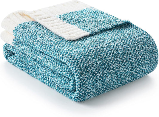 Snuggle Sac Teal Throw Blankets for Couch, Super Soft Warm Blankets Cozy Knit Fuzzy Plush Lightweight Throws for Sofa, Bed, Living Room, Heather Teal, 50x60 inches