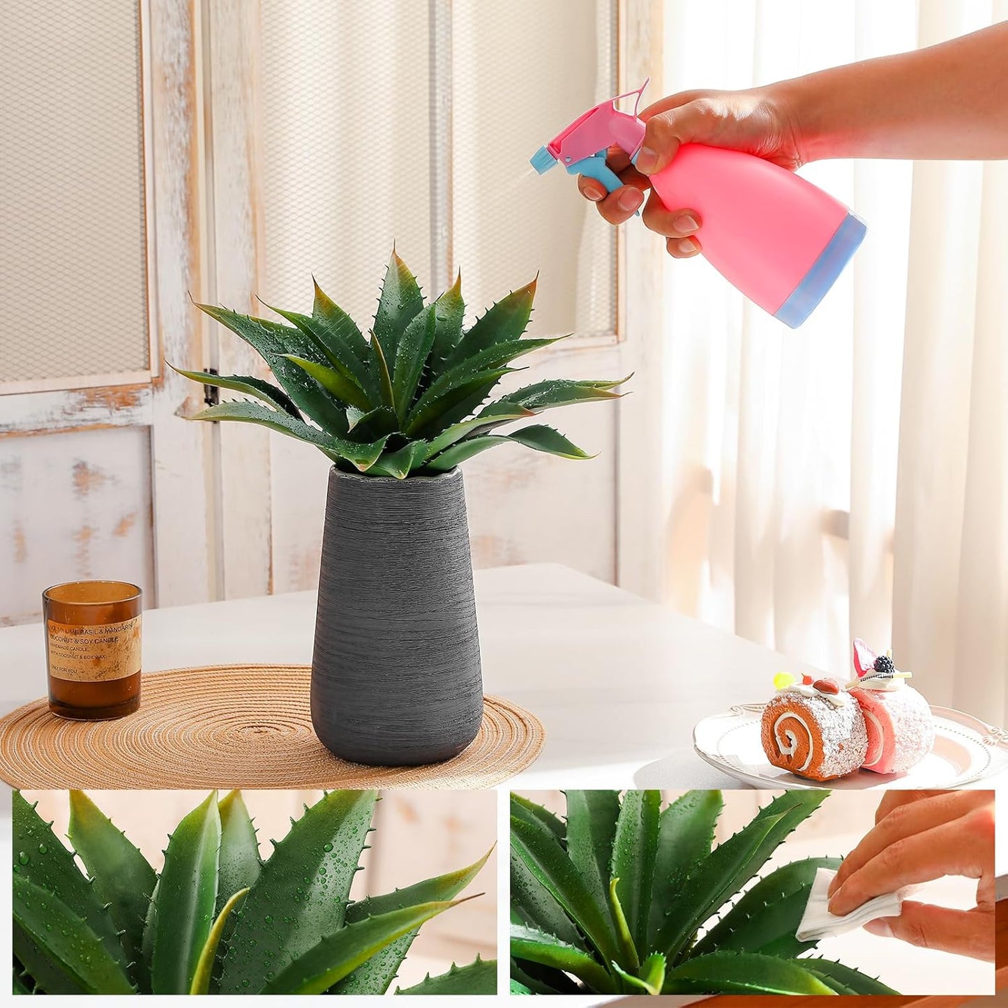 JUSTOYOU Large 12.5" Artificial Succulents Aloe Plants Real Touch Fake Flowers Unpotted for Home Wedding Festival Arrangement (4, Green)