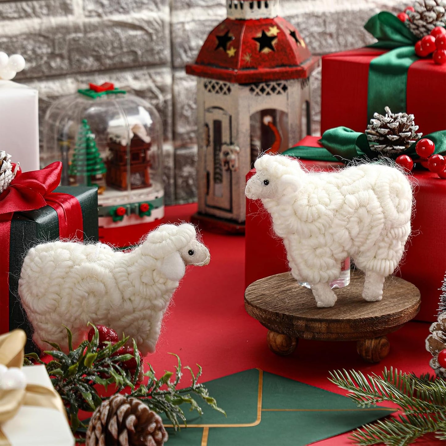 Jenaai 3 Pieces Felt Sheep Christmas Ornaments Sheep Decorative Hanging Ornaments Vintage Farm Wooly Lamb Tree Xmas Pendant Curly Decor for Holiday Figurines Gifts (Classic)
