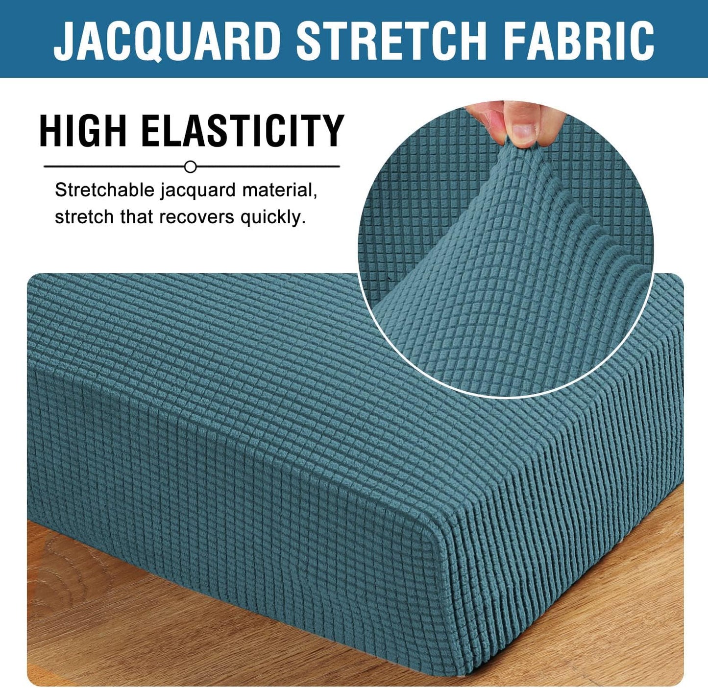 H.VERSAILTEX Super Stretch Individual Seat Cushion Covers Sofa Covers Couch Cushion Covers Slipcover Sets Thick Jacquard Textured Twill Fabric (2 Piece Medium Sofa Cushion Covers, Storm Blue)