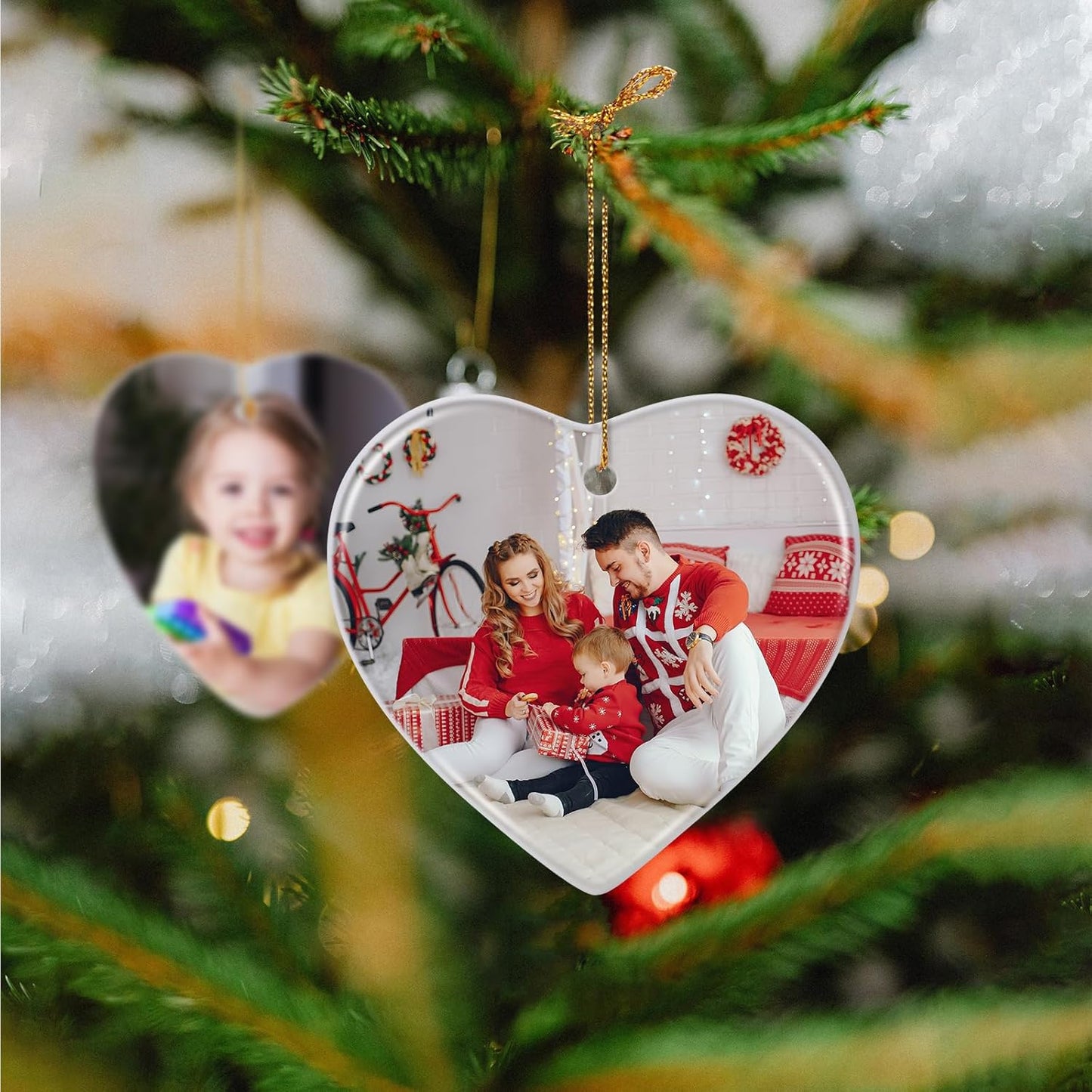Personalized Christmas Ornaments 2025, Double-Side Custom Christmas Ornament, Heart Ceramic Photo Ornament Christmas Tree Decorations for Kids, Mom, Dad, Family, Loved One