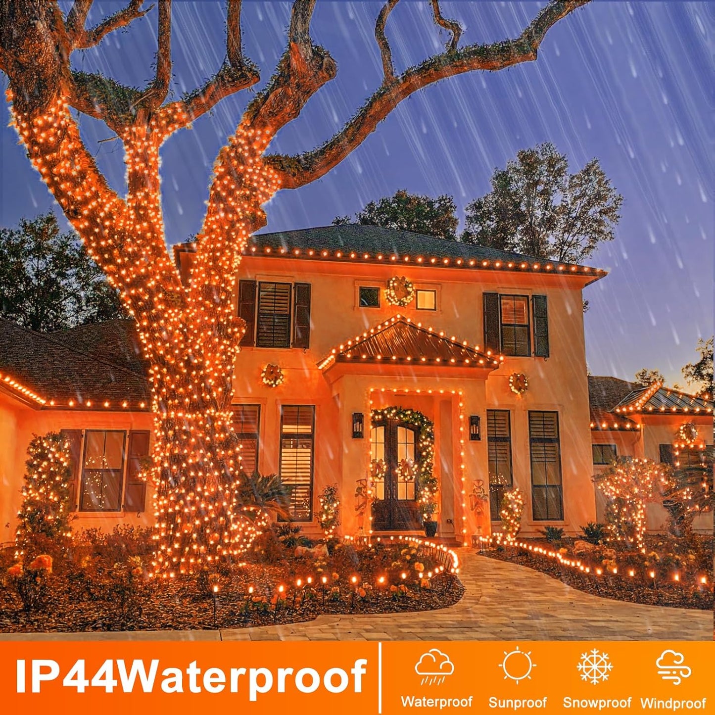 120 LED Orange Halloween Lights, 40 FT Halloween Lights Outdoor Clear Wire with 8 Modes, Plug in Waterproof Orange Fairy String Light for Indoor Christmas Halloween Thanksgiving Decorations