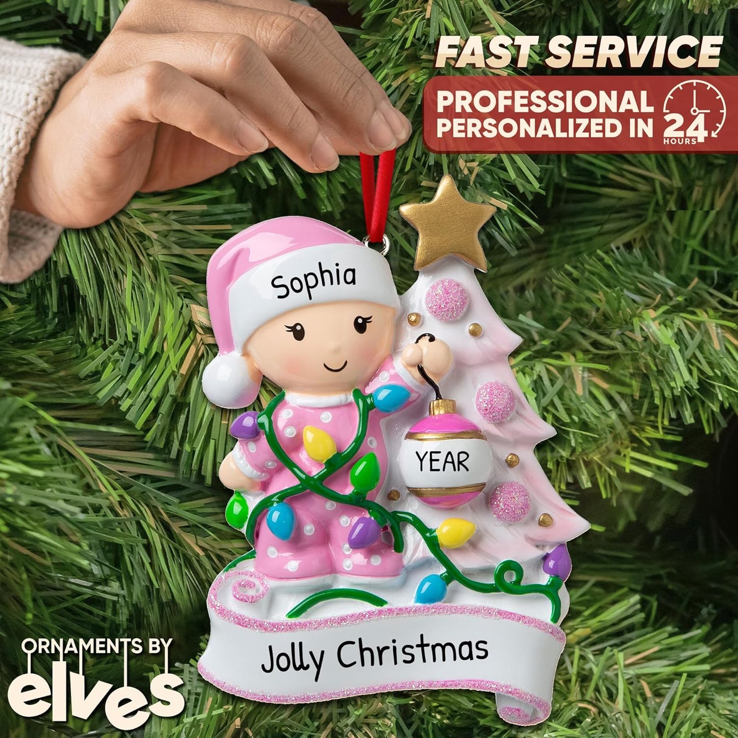 Personalized 2nd Christmas Ornament 2025 | Custom Name & Year | Baby Girl Toddler Decorating Tree with Ornaments | Cute Keepsake for Granddaughter, Babys First, Second, 3rd, Baby's Little Great Kids