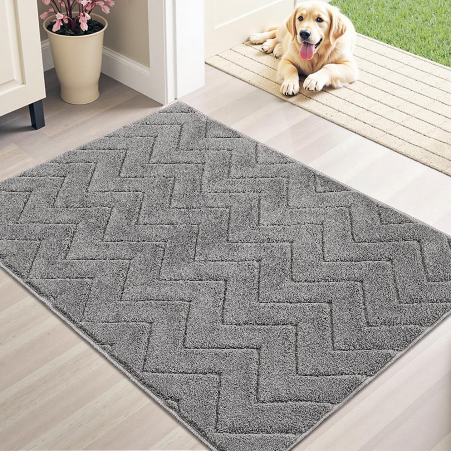 Stiio Dirt Trapper Door Mat 32x47 Inches, Front Doormat Indoor Outdoor Entrance Low Pile, All-Season, All-Weather Absorbent Entry Rug, Washable Non Slip Rug for Entryway, Grey