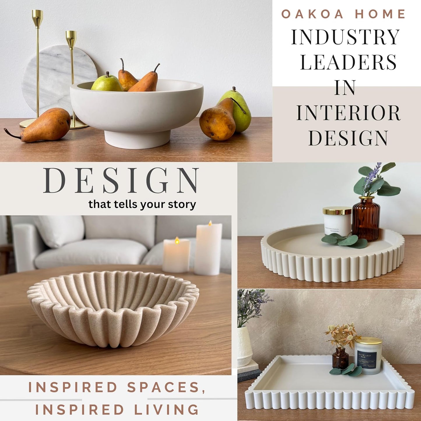 OAKOA Beige Resin Large Decorative Bowls for Home Decor - Decorative Bowl for Keys Entryway Table - Decorative Fruit Bowl Decor - Purse Bowl