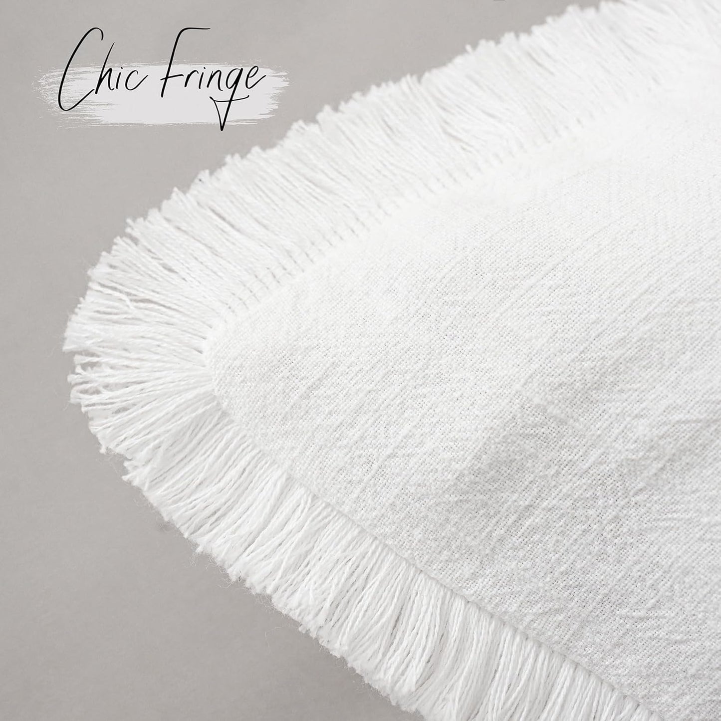 Foindtower Set of 2 Decorative Linen Fringe Throw Pillow Covers Cozy Boho Farmhouse Cushion Cover with Tassels Soft Accent Pillowcase for Couch Sofa Bed Living Room Home Decor,22×22 Inch,White