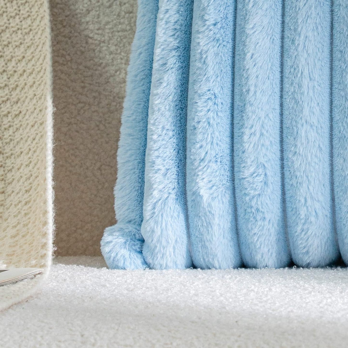 DEELAND Pack of 2,Double-Sided Faux Fur Plush Decorative Throw Pillow Covers Fuzzy Striped Soft Pillowcase Cushion Covers for Sofa Couch Bedroom Lightblue 20x20 inch
