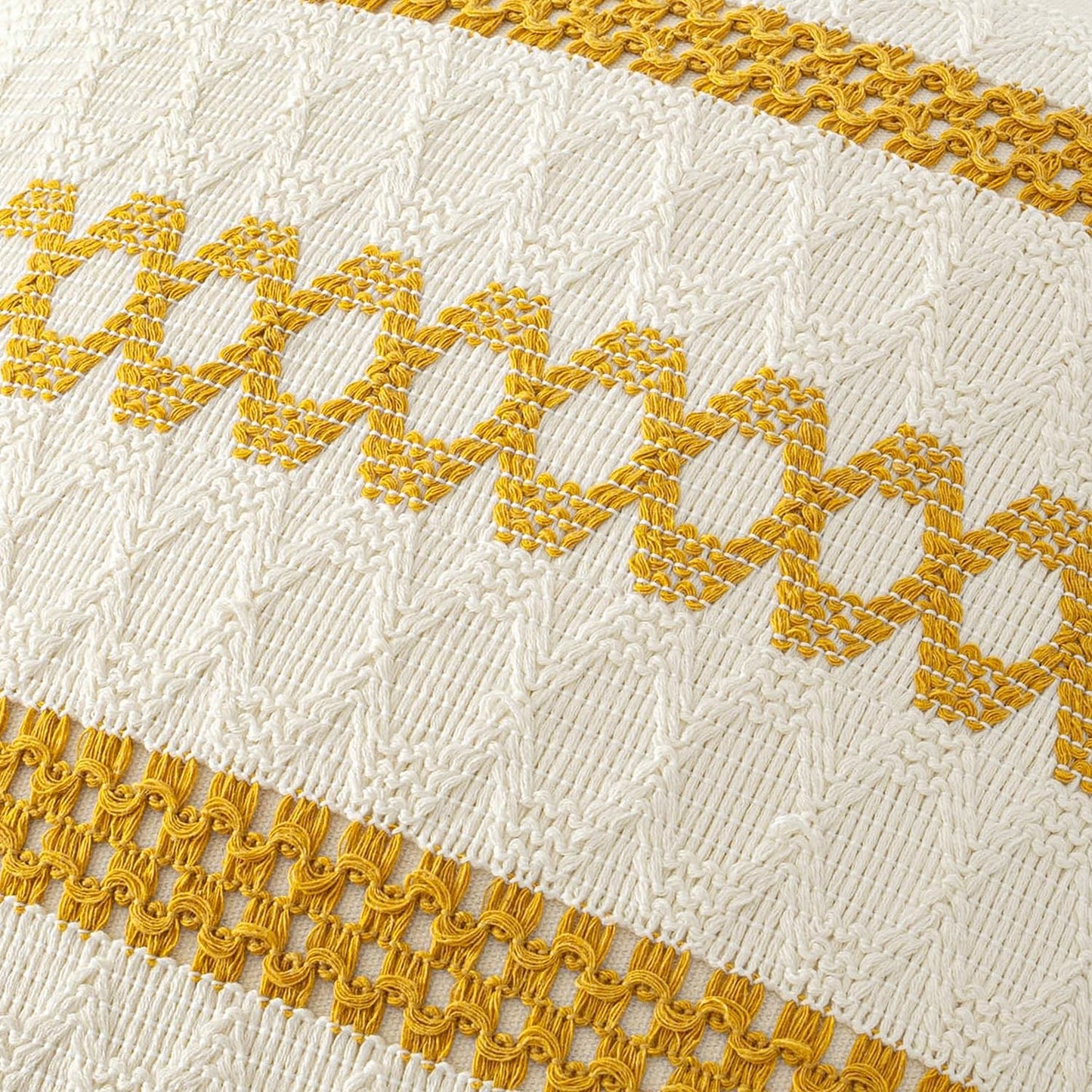 MIULEE Set of 2 Mustard Yellow Boho Decorative Pillow Covers 16x16 Inch Farmhouse Rustic Couch Throw Pillows Modern Cotton Cushion Covers Retro Cute Macrame Woven Home Decor for Bed Sofa Chair