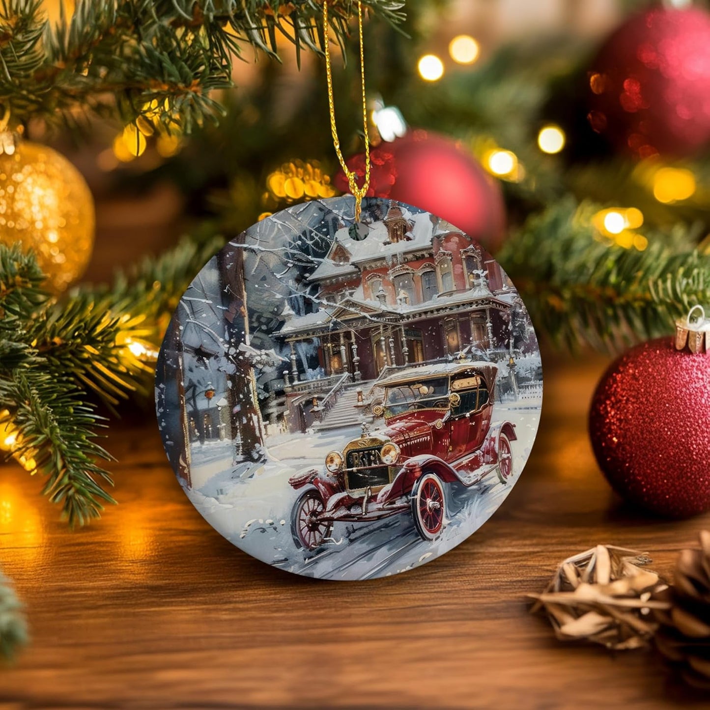 Vintage Christmas Ceramic Ornament Gifts, Retro Winter Christmas Decorative Hanging Ornaments for Xmas Tree Holiday Party Decoration, Winter Xmas Tree Decorations