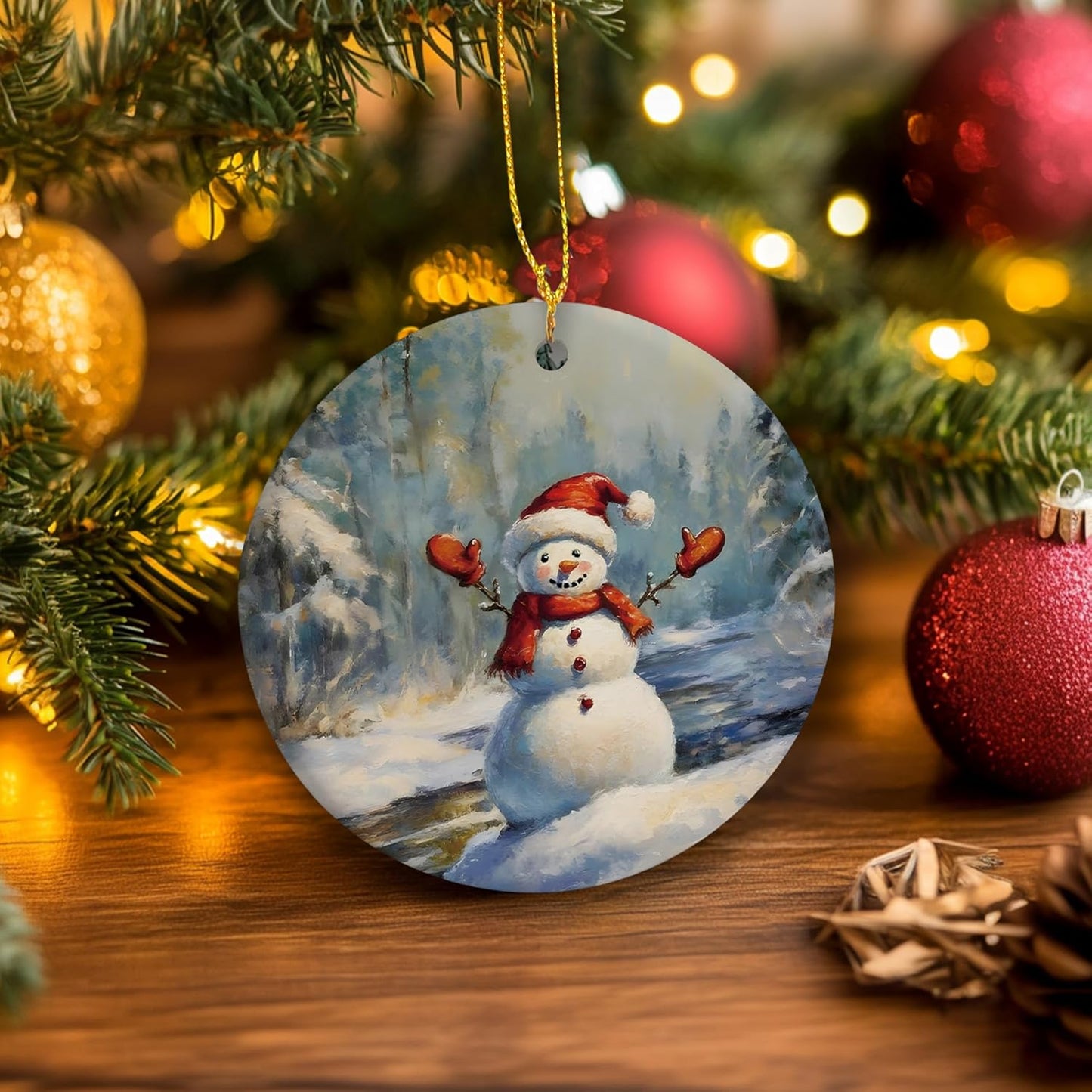 Winter Christmas Snowman Ceramic Ornament Gifts, Rustic Winter Christmas Decorative Hanging Ornaments for Xmas Tree Holiday Party Decoration, Snowman Xmas Tree Decorations