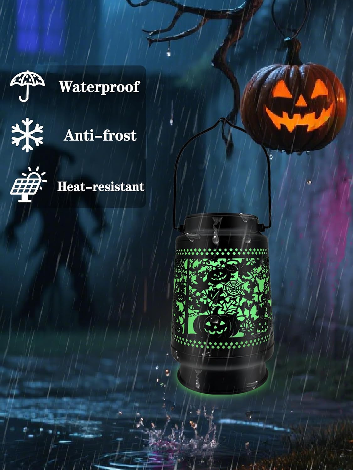 Halloween Decorations Solar Lanterns Outdoor Waterproof Scary Pumpkin Lights for Garden, Patio, Yard, Lawn Porch Halloween Decor Hanging Solar Lights Unique Gifts for Outdoor Decor