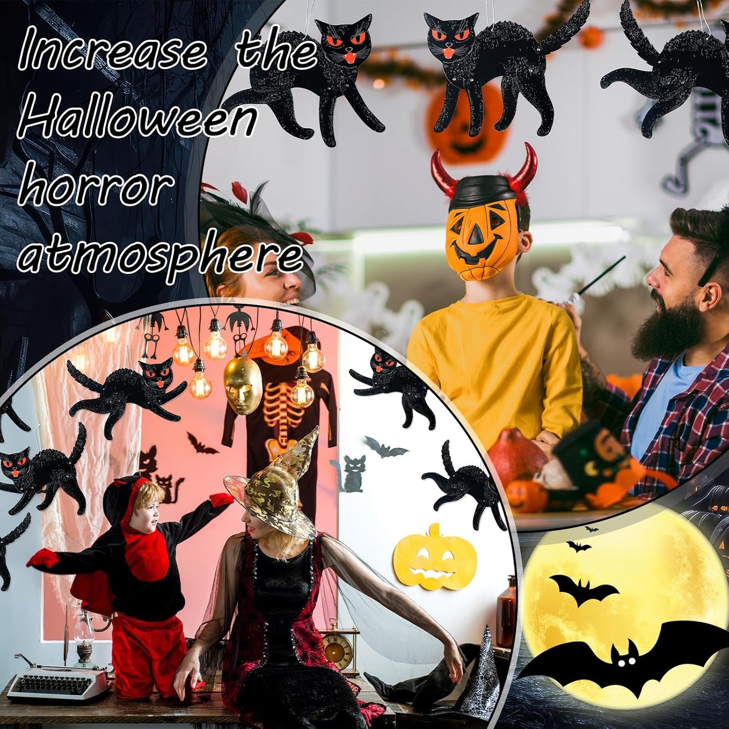 Jeyiour 6 Pieces Vintage Halloween Decor Halloween Jointed Scratch Cats Retro Black Cat Paper Cutouts Decoration for Home Classroom Office Wall Door Office Spooky Party Supplies