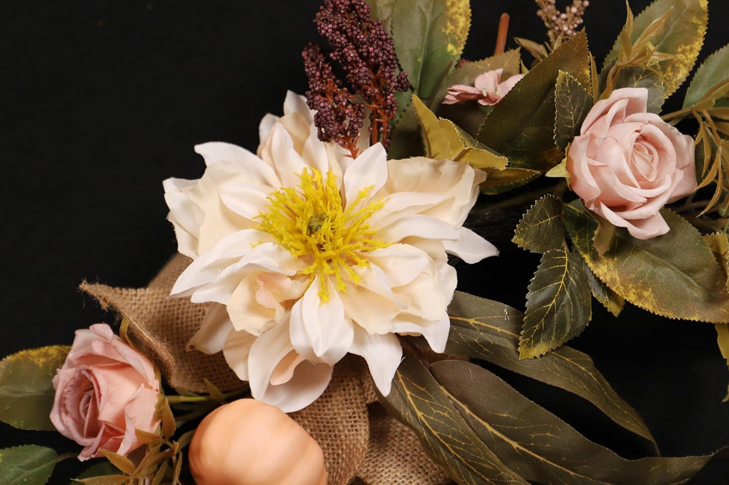 Fall Wreaths for Front Door, Autumn Wreath with Pumpkins, Berries and Leaves for Indoor Outdoor Porch Thanksgiving Farmhouse Harvest Halloween Home Décor (Pink Pumpkin)