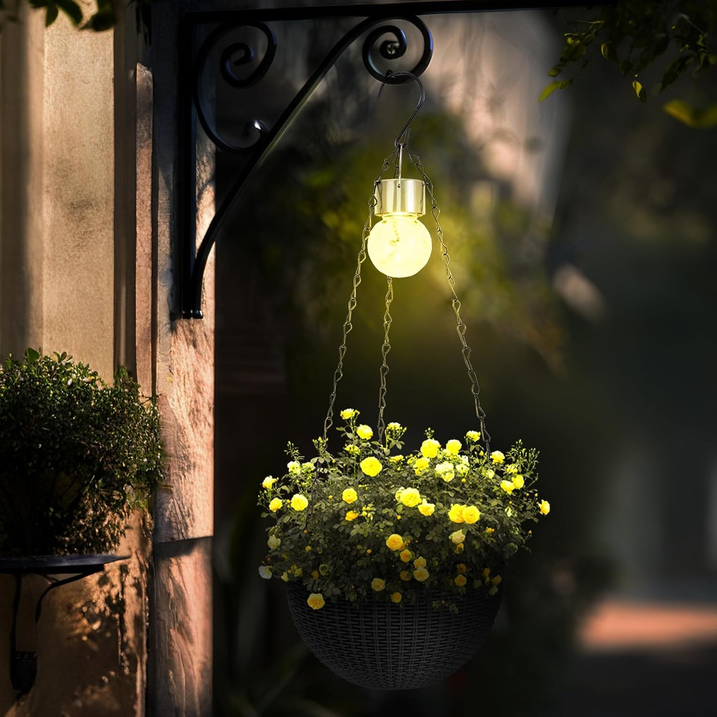 Hanging Baskets for Plants Outdoor - 2 Pack Black Plastic Solar Flower Pots with Drainage Holes & Removable Saucer, Self-Watering Hanging Planters for Garden, Porch, Balcony, Patio