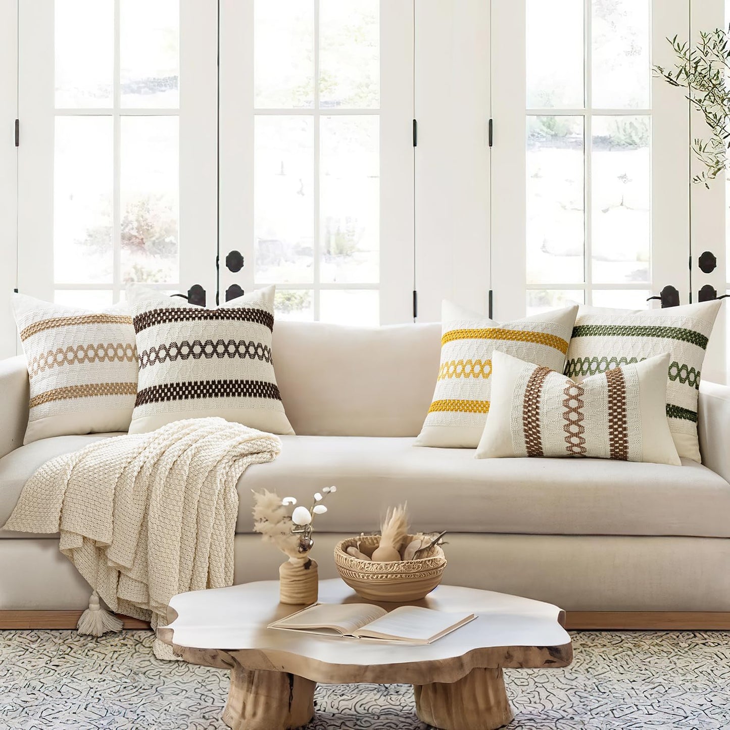 MIULEE Set of 2 Dark Brown Boho Decorative Pillow Covers 20x20 Inch Farmhouse Rustic Couch Throw Pillows Modern Spring Cotton Cushion Covers Retro Cute Macrame Woven Home Decor for Bed Sofa Chair