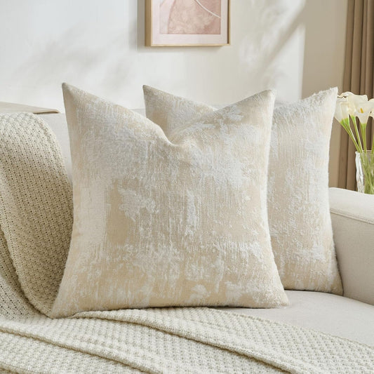 FUTEI Yellow White Decorative Throw Pillow Covers 18x18 Inch Set of 2,Soft Faux Cashmere Jacquard - Textured & Cozy Cushion Case,Modern Home Decor for Couch Bed Living Room