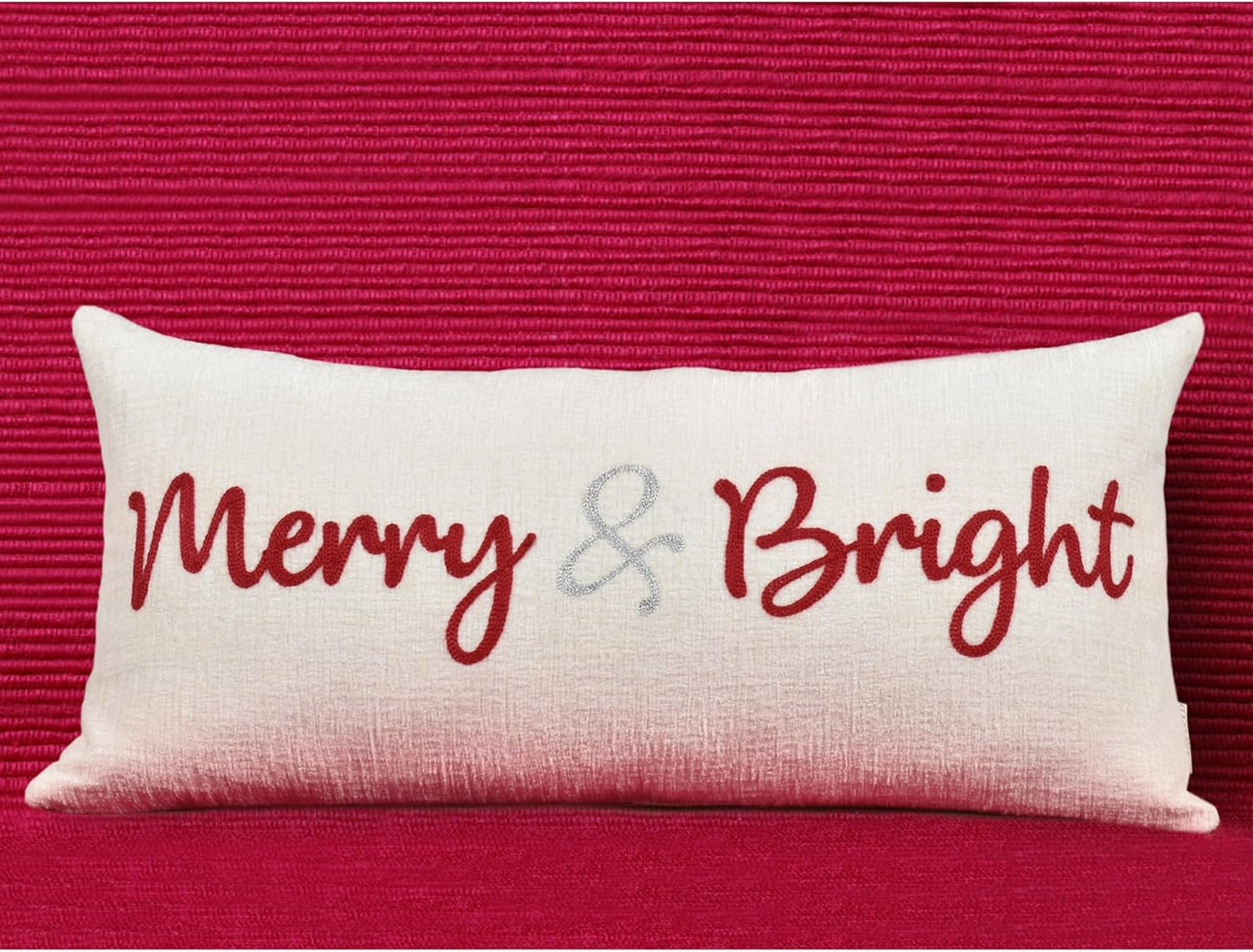 Nice Merry and Bright Christmas Decor Cotton Burlap Decorative Rectangle Throw Lumbar Waist Pillow Case Cushion Cover for Couch Living Room 12X24 inches