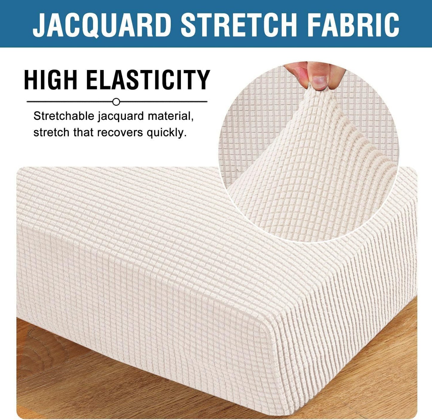 H.VERSAILTEX Super Stretch Individual Chaise Cover Sectional Couch Covers for L Shaped Sofa Both Left/Right Featuring Thick Jacquard Textured Twill Fabric (1 Piece Chaise Cover, Ivory)