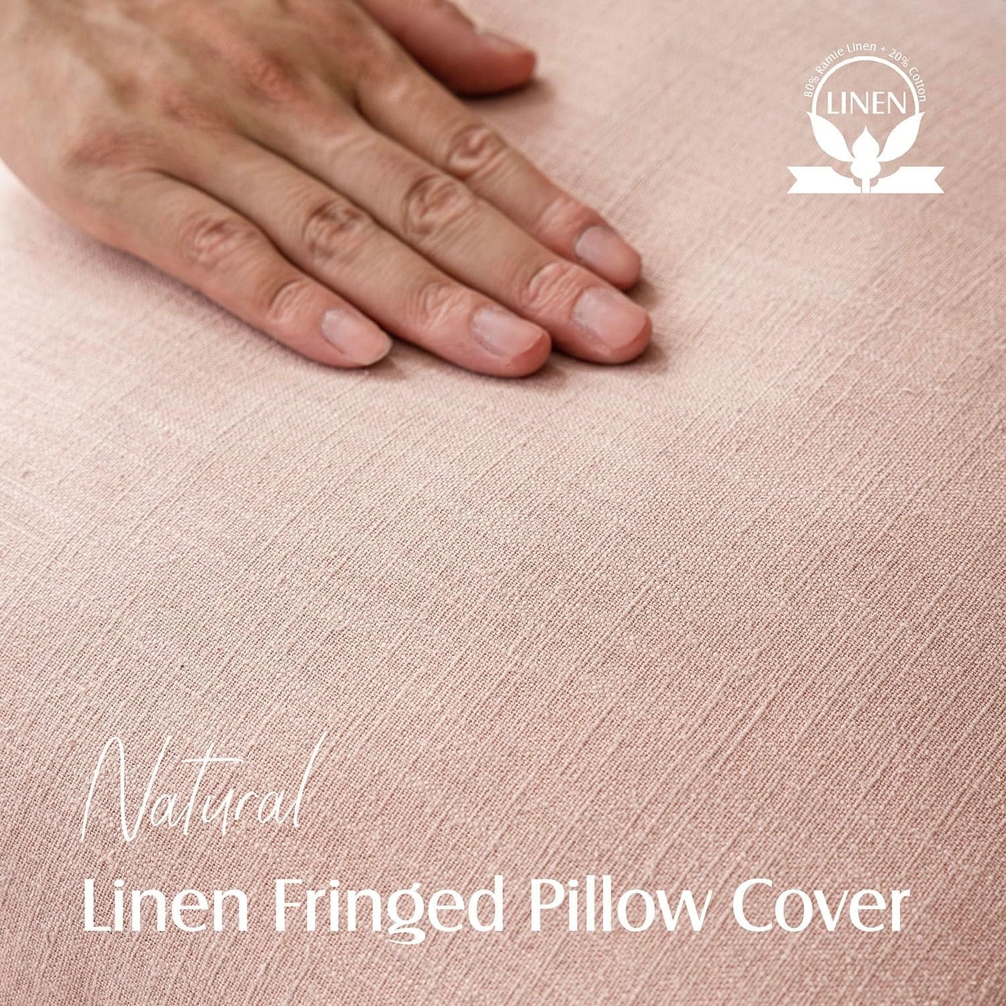 Foindtower Set of 2 Decorative Linen Fringe Throw Pillow Covers Cozy Boho Farmhouse Cushion Cover with Tassels Soft Accent Pillowcase for Couch Sofa Bed Living Room Home Decor,26×26 Inch,Light Pink