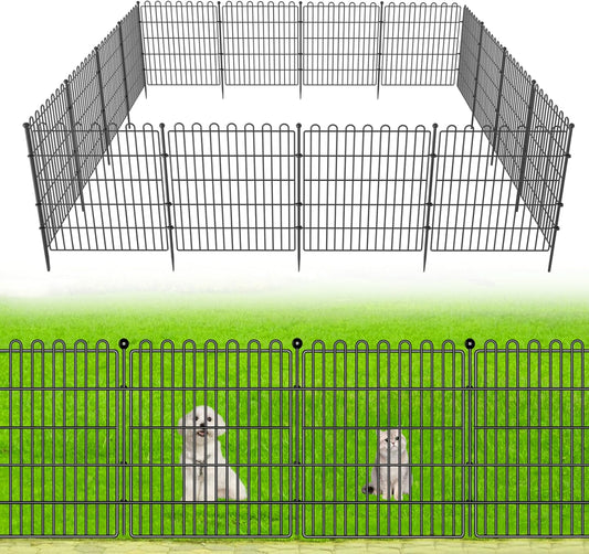 10 Panels No Dig Decorative Garden Fence for Yard, 24 in(H) X 20 ft(L) Animal Barrier Fencing for Outdoor Dog, Metal Portable Garden Fences for Borders, Pets, Landscape, Temporary Fence