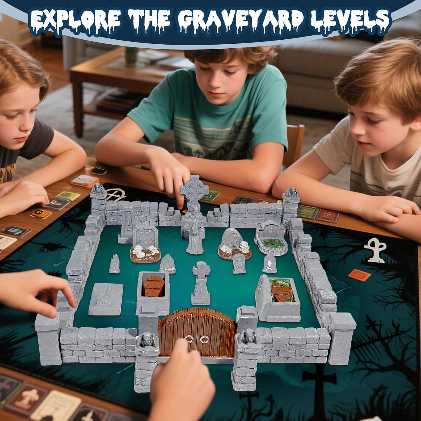 Warmtree 38 Pcs Graveyard Terrain Miniatures Set, Halloween Miniature Tombstones Figurine Mini Resin Tombstones for Diorama Supplies Miniature Graveyard Scene DIY Crafts Outdoor Decorations