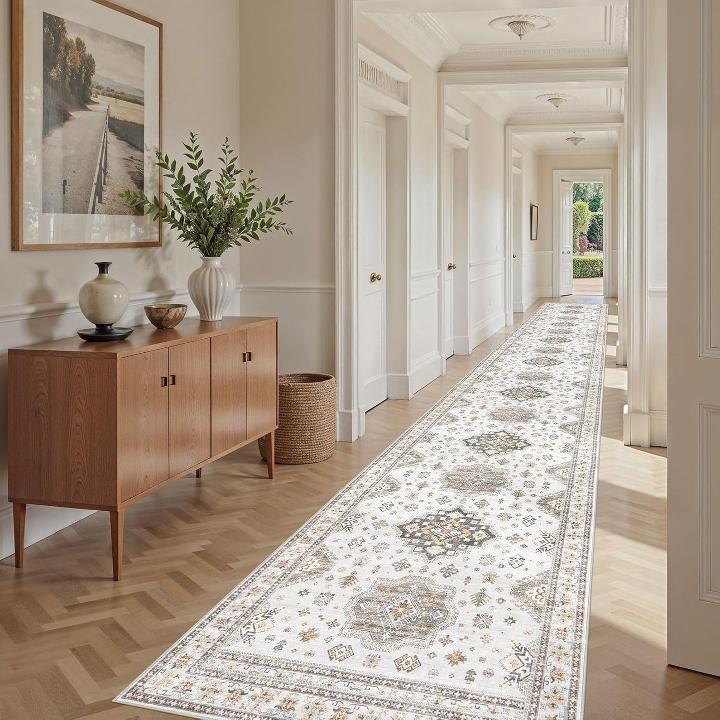 Washable 3x20 Runner Rug - Area Rugs Neutral Vintage Distressed Floral Farmhouse Boho Large Soft Floor Rug Indoor Carpet for Hallway Entryway Home - Blue Brown