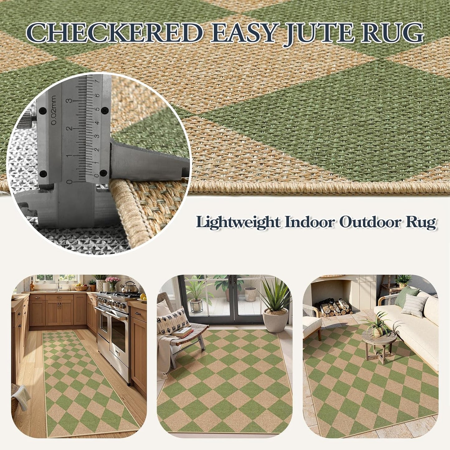 Lahome Checkered Green Runner Rug, 2x8 Carpet Runners for Hallway 8ft Non Slip Entryway Rug, Farmhouse Checkerboard Non Shedding Kitchen Mats for Floor Laundry Corridor