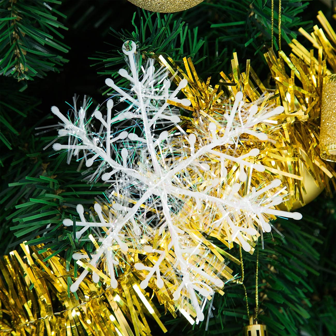 Sunnyglade 94 PCS Christmas Tree Ornaments Set with Glitter Poinsettia, Bows, Ribbons, Leaves & Assorted Decoration Ball for Xmas Tree Holiday Wedding Party Decorations (Golden)