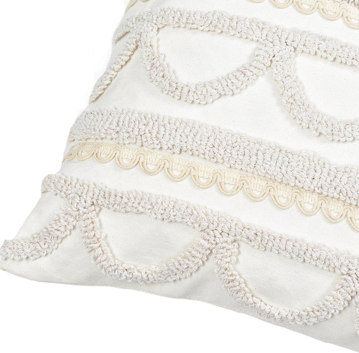 Boho Pillow Covers 18X18 Inch Boho Tufted Throw Pillow Covers Decorative Tassels Cushion Cover Farmhouse Pillow Case for Couch Sofa Bed Living Room Bedroom, Beige