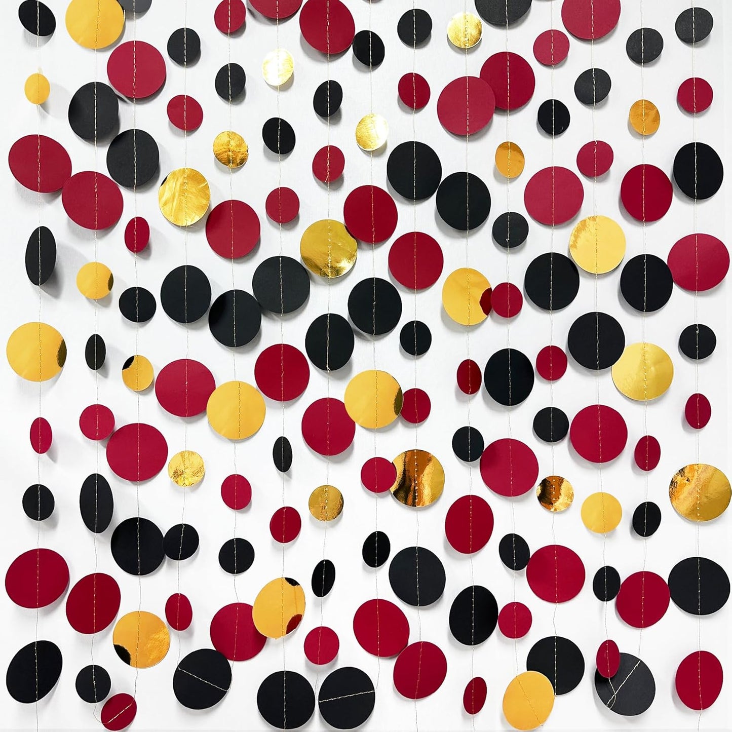 Gold Black Red Party Decorations Circle Dots Streamer Hanging Paper Polka Dots Garland for Graduation Birthday Wedding Anniversary Baby Shower Holiday Pirate Poker Casino Las Vegas Party Supplies