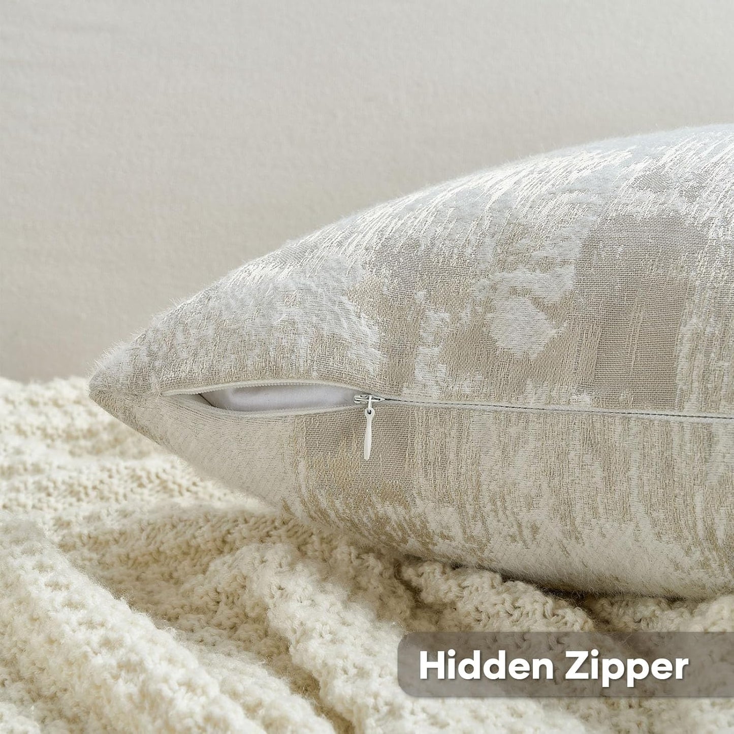 FUTEI Beige White Decorative Throw Pillow Covers 12x20 Inch Set of 2,Soft Faux Cashmere Jacquard - Textured & Cozy Pillow Case,Modern Home Decor for Couch Bed Living Room