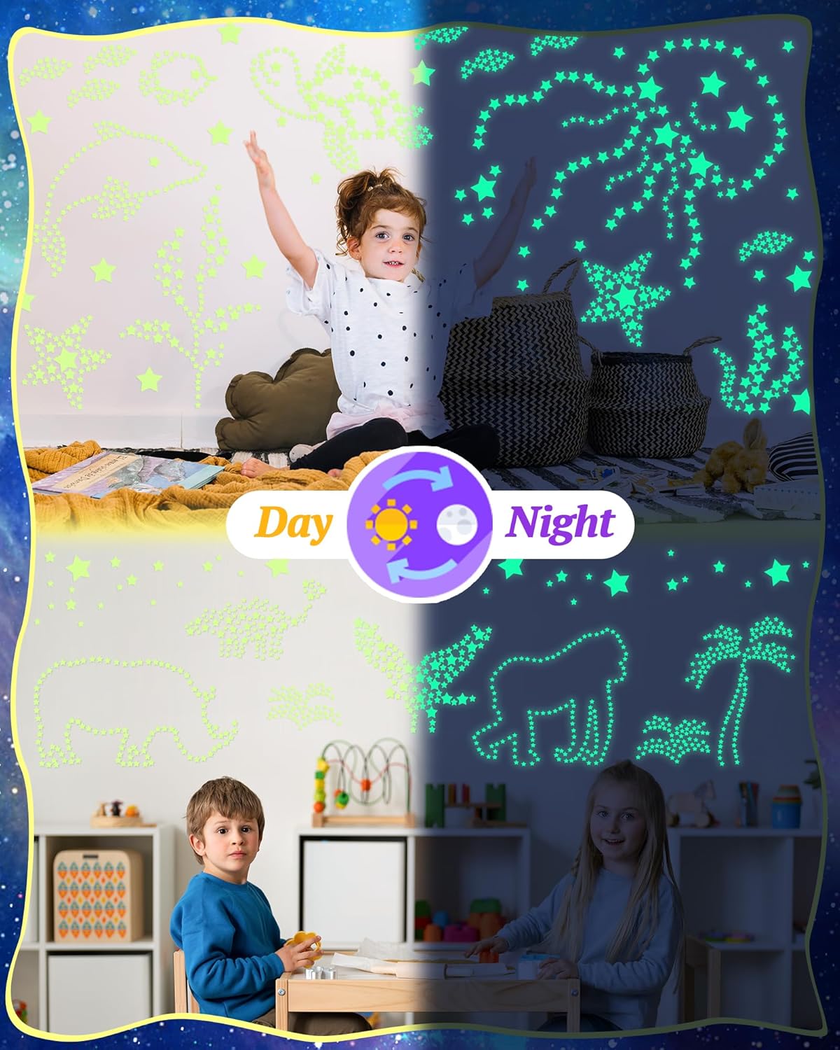 201 Pcs Glow in The Dark Stars Stickers for Ceiling, Toddler Stocking Stuffers Wall Room Decor Gifts, Luminous 3D Glowing Stars Easter Basket Stuffers for Kids Boys Girls