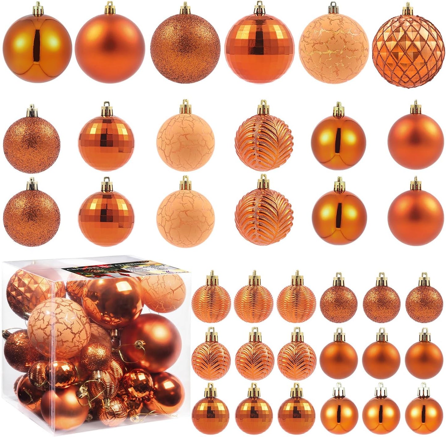 LANGXUN 36pcs Copper Orange Christmas Tree Decorations Balls, Bolas De Navidad, 2025 Christmas Decor, Indoor Outdoor Shatterproof Christmas Ornaments, Xmars Party Wedding Suppiles