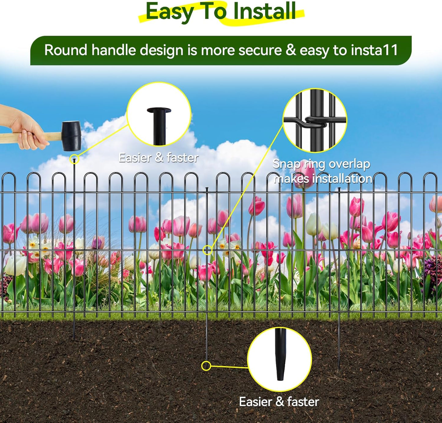 25 Panels Decorative Garden Fence, 50ft X 32in Rustproof Metal Animal Barrier Fence, No Dig Fence Garden Fence, Arched Flower Bed Edging Ornamental Wire Border Fencing for Outdoor Yard, Patio Decor