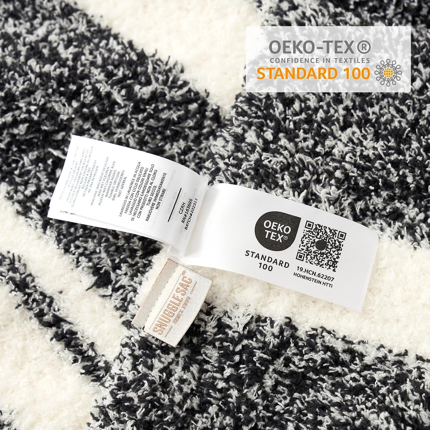 Snuggle Sac Queen Size Bed Blanket Stripe Black, Super Soft Warm Bedding Blankets Cozy Knit Fuzzy Plush Blankets for Bed, Living Room, Stripe Black, Queen 90"x90"