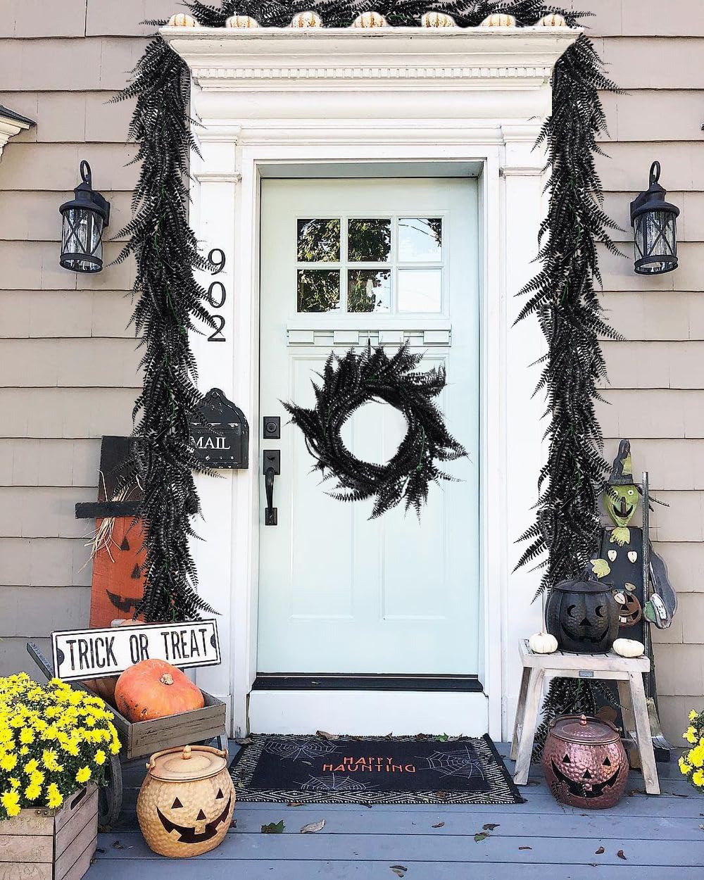 RECUTMS 2pcs Black Garland Artificial Hanging Plants 6 FT Boston Faux Ferns Garland Halloween Thanksgiving Party Outdoor Indoor Decor for Home