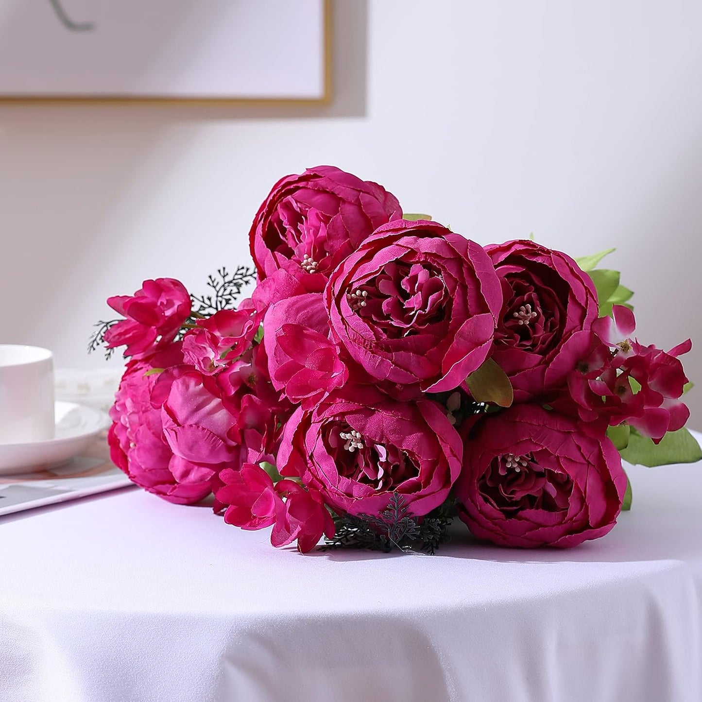 Duovlo Springs Flowers Artificial Silk Peony Bouquets Wedding Home Decoration,Pack of 1 (Spring Hot Pink)