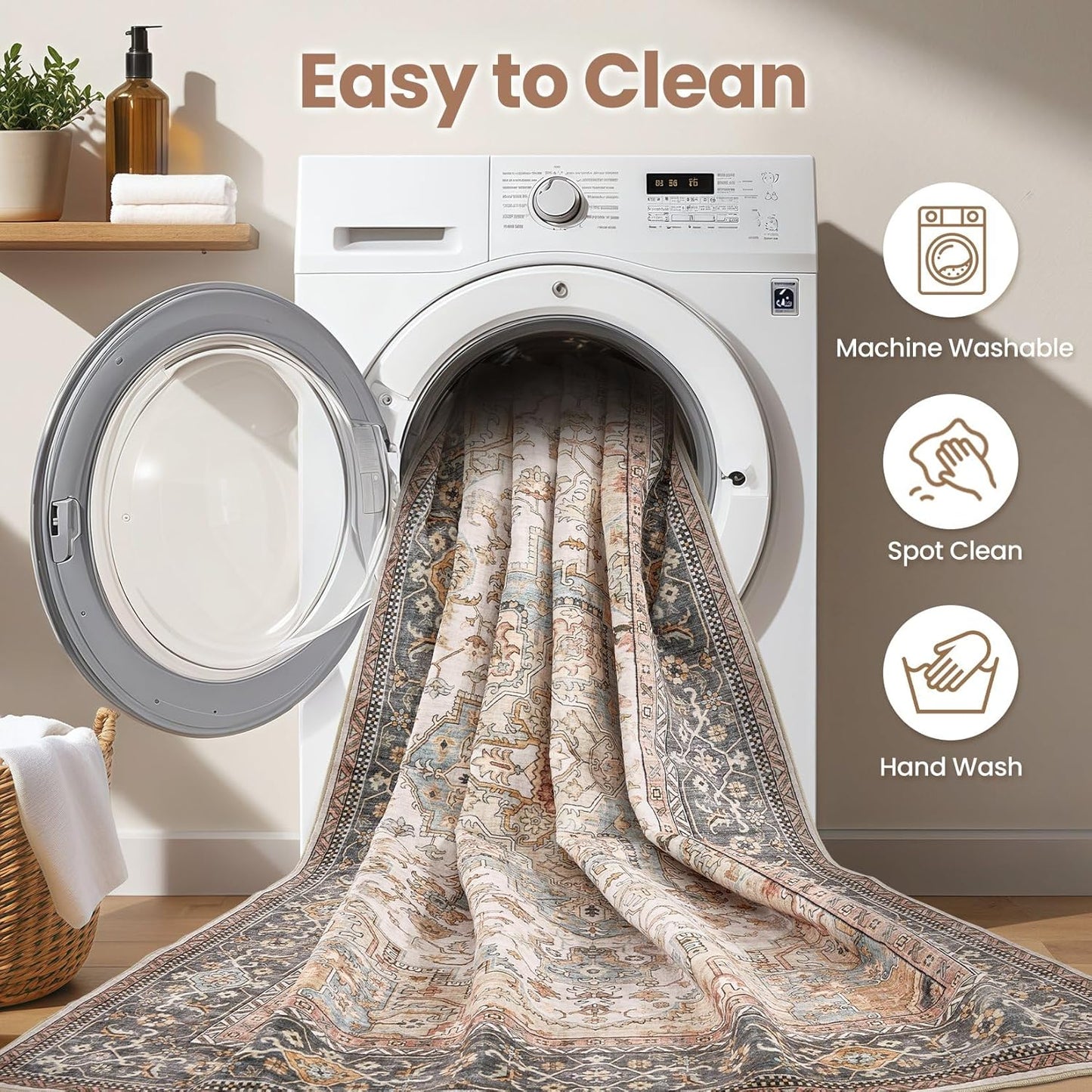 Washable Area Rugs for Living Room -10x13 Neutral Vintage Distressed Floral Farmhouse Boho Large Soft Floor Rug Indoor Non Slip Carpet for Living Room Bedroom Dining Room Office - Forest Green Orange