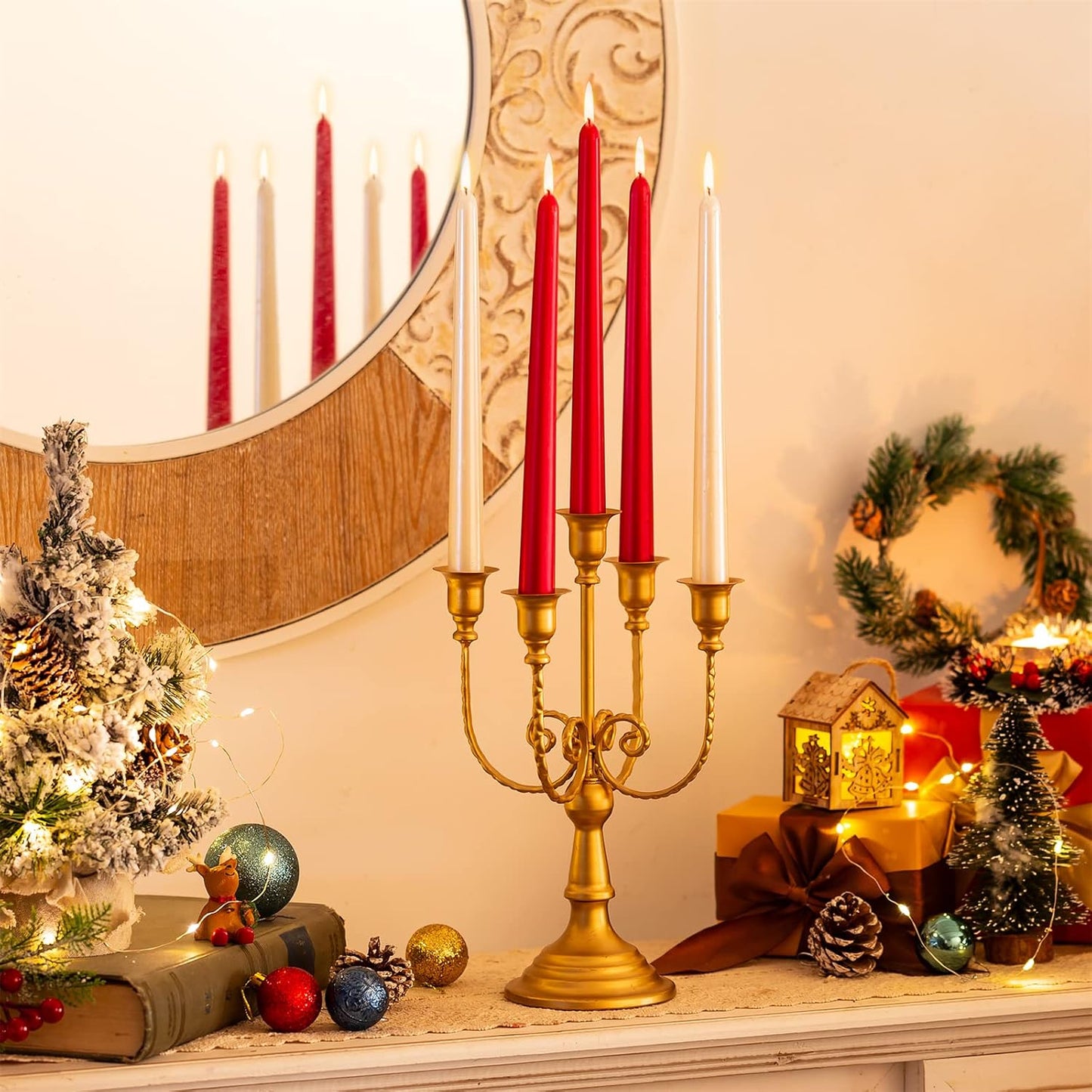 Sziqiqi Candelabra Candle Holder Gold Set of 2-5-stem Metal Candlestick Holders for Taper Candles for Centerpieces Table Wedding Birthday Fireplace Christmas Decor