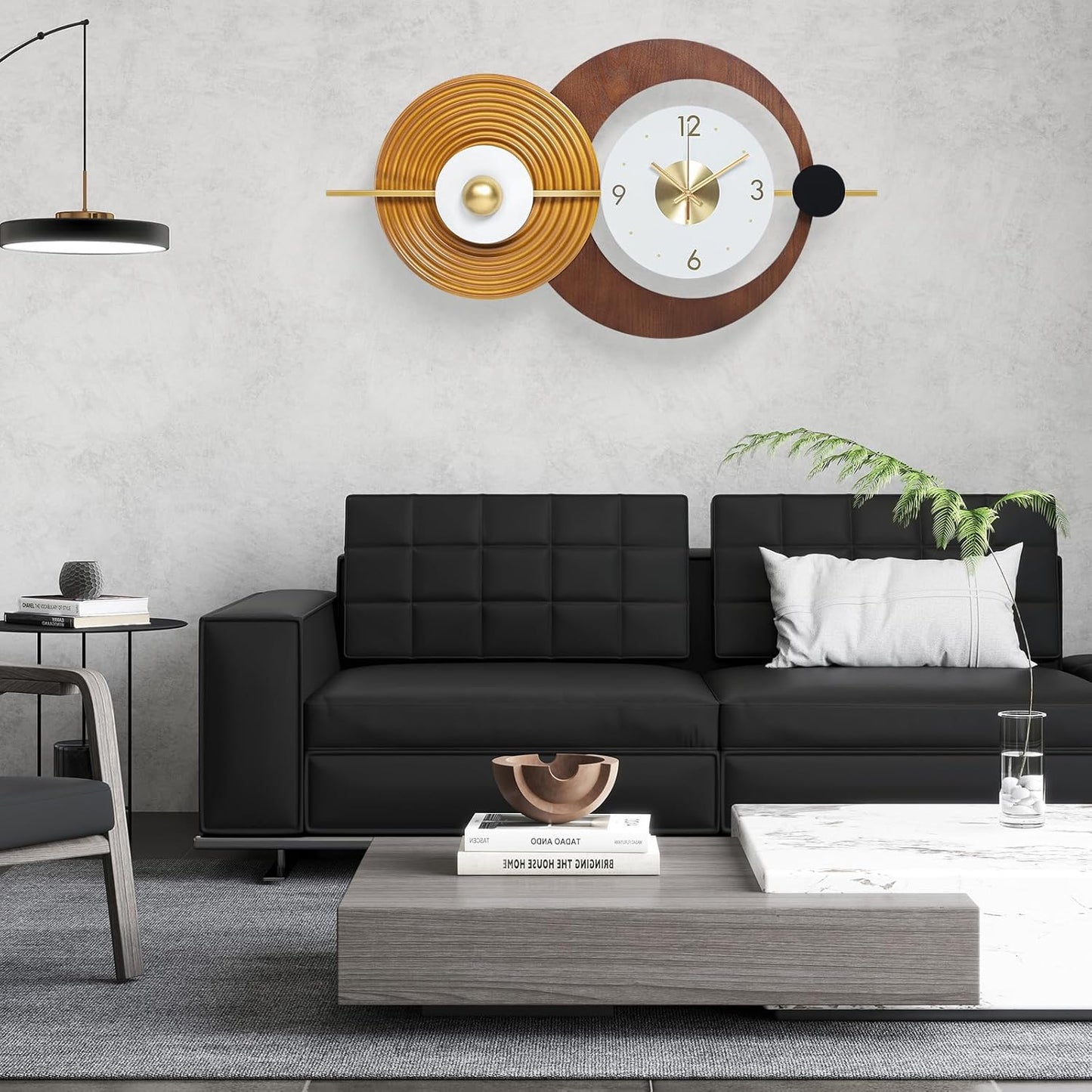 Wall Clock Modern Battery Operated Big Clocks Metal and Wooden Nordic Style Large Wall Watch Decorative Timepiece Perfect for Home,Living,Bedroom 23X15inch
