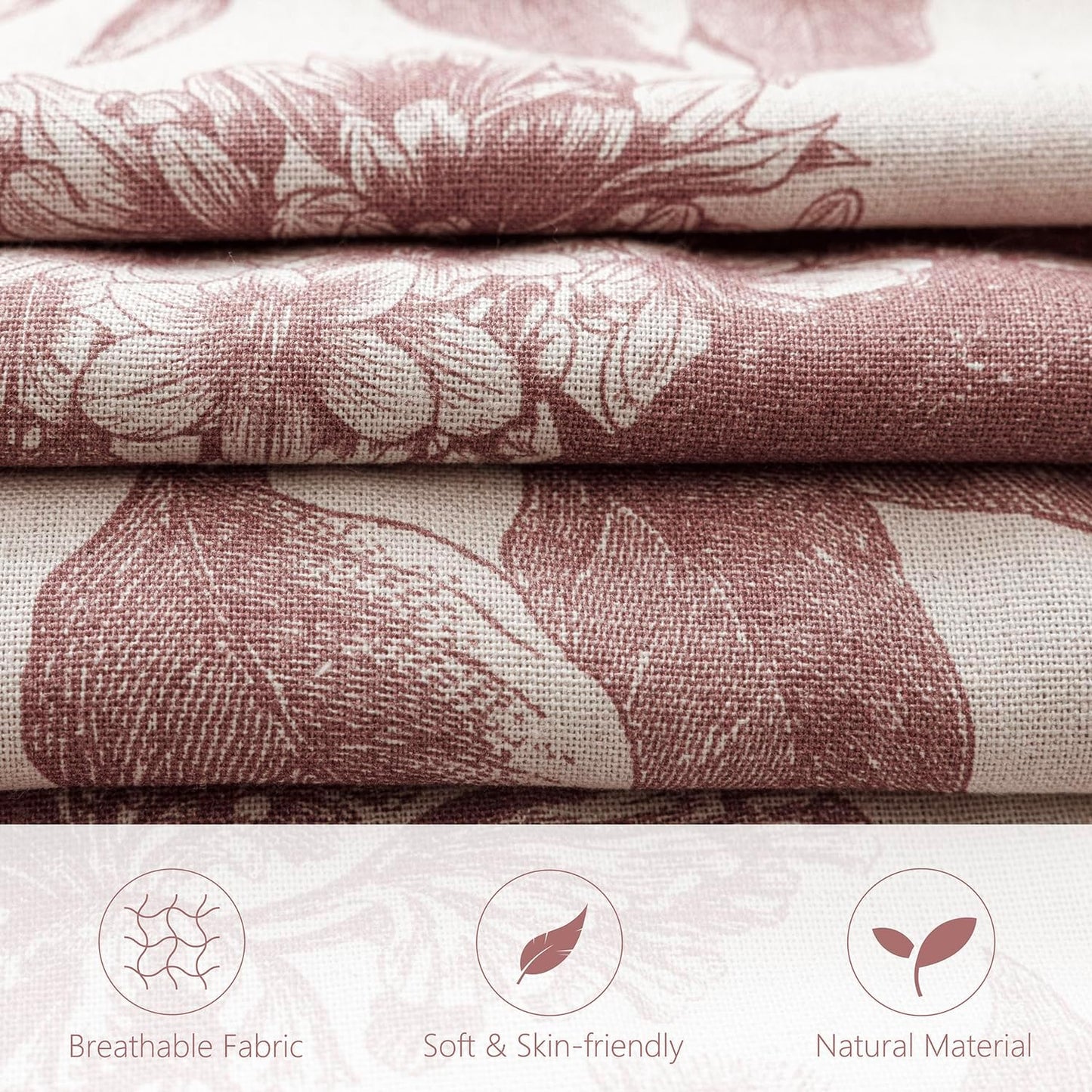 Foindtower Set of 2 Linen Floral Vintage Throw Pillow Covers Neutral Accent Print Decorative Cushion Covers Farmhouse Home Decor for Sofa Chair Couch Bedroom Living Room Outdoor,22×22 Inch,Dark Pink