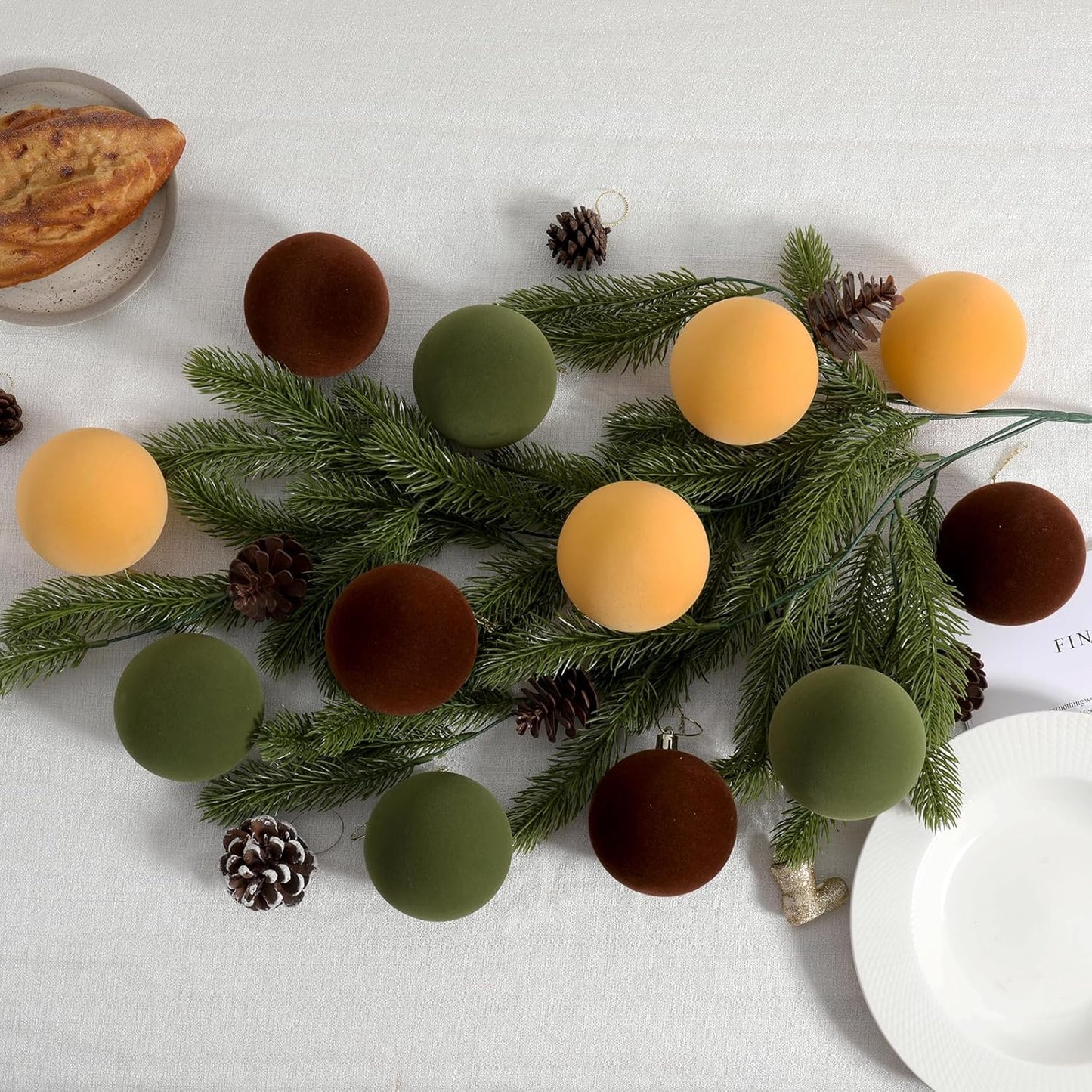 Christmas Ornaments Set of 12, 3.15" Flocked Velvet Balls with Hand Painted Designs, Elegant Christmas Tree Decorations in Gift Box