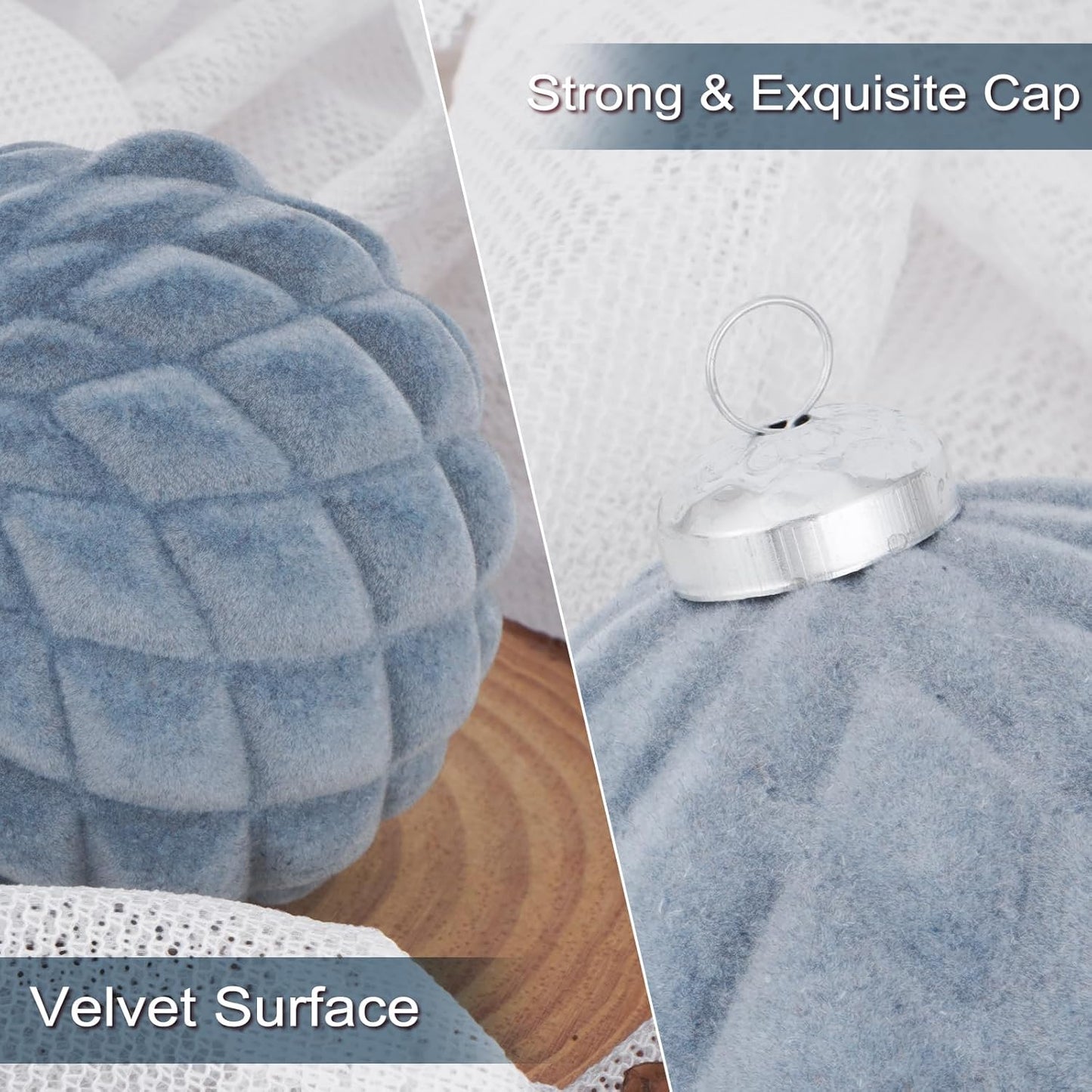 46PCS Velvet Christmas Ball Ornaments Set, Flocked Shatterproof Xmas Tree Decor, Assorted Hanging Ornaments with Loop for Holiday Home Decor, Christmas Tree, Mantel, Party Decoration (Gray Blue)