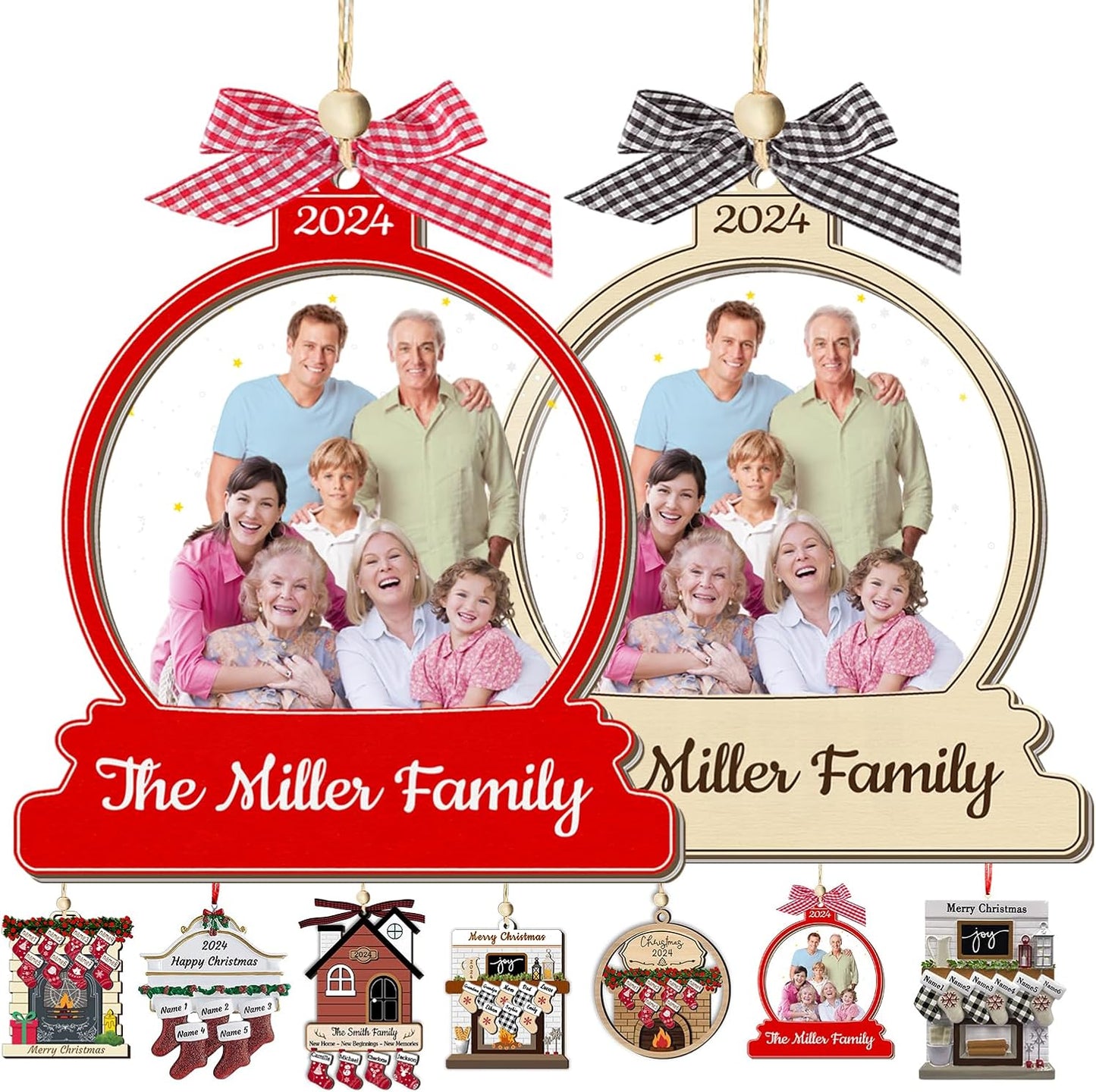 Personalized Christmas Ornaments with Photo Names Custom Family Ornament Customized Xmas Tree Hanging Wood Decoration Gift Snow Globe